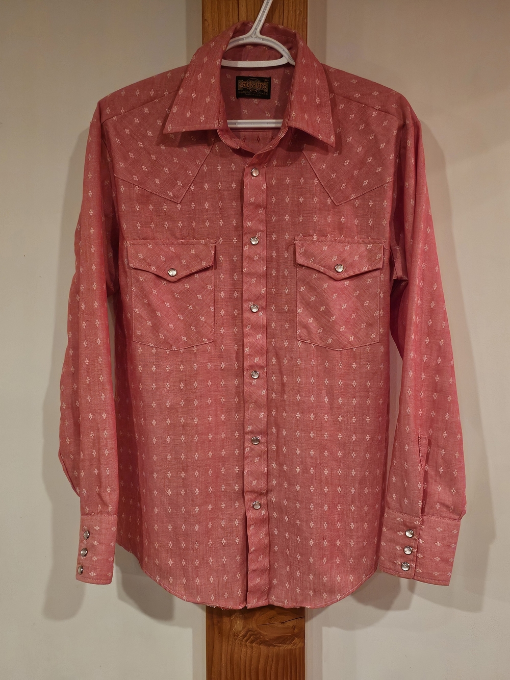Vintage Stir-Ups "Western Model" Pearl Snap Shirt Red Geometric Micro Print M